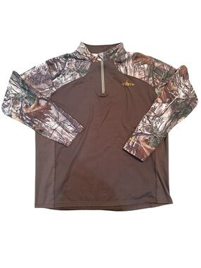 Men’s Habit Outdoors Brown pullover camo patterned active wear top EUC Size Larg
